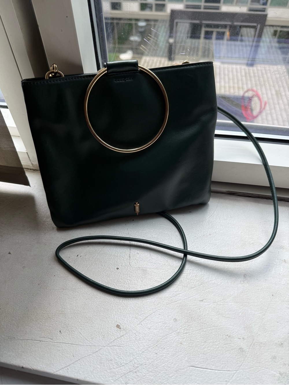 Ring-Handle Crossbody Bag in Dark Green